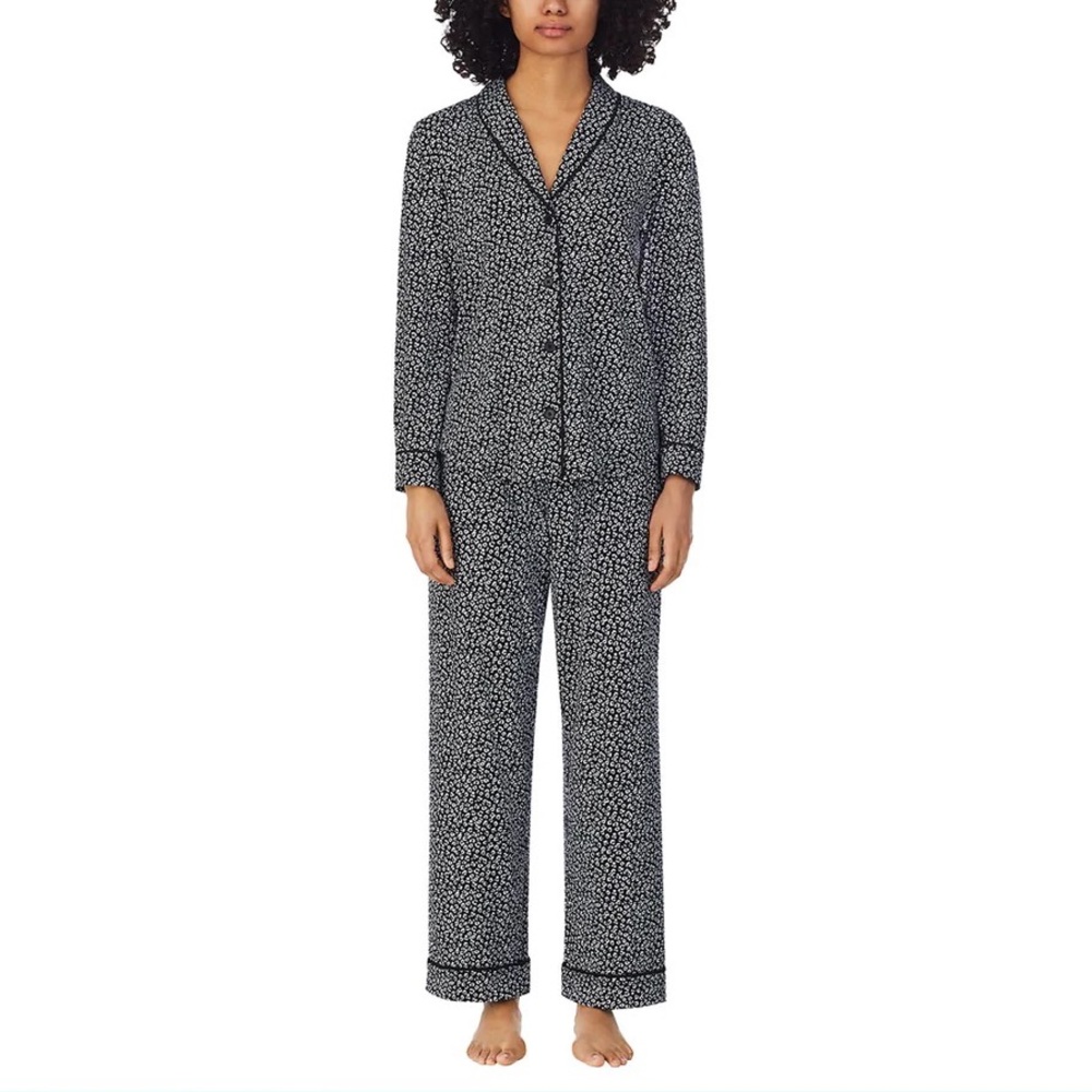 NWT Room Service Shawl Collar Pajamas (black/white animal print) size XS